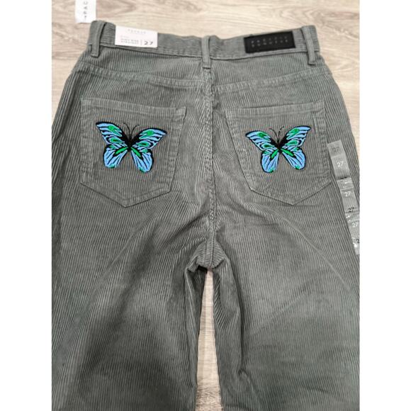 Pacsun Corduroy Pants Butterfly Embroidered High Rise Gray Size 27 - Picture 9 of 9